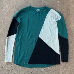 Smartwool Color Block Two Tone Blue Rib Knit Crewneck Sweater Men's Size Small